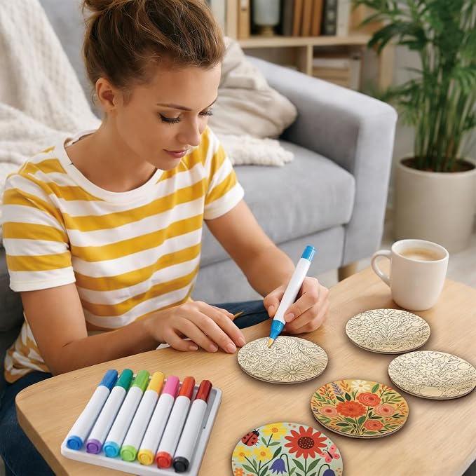 26PCS Wood Coasters Craft Kit 10 Paint You Own Coaster