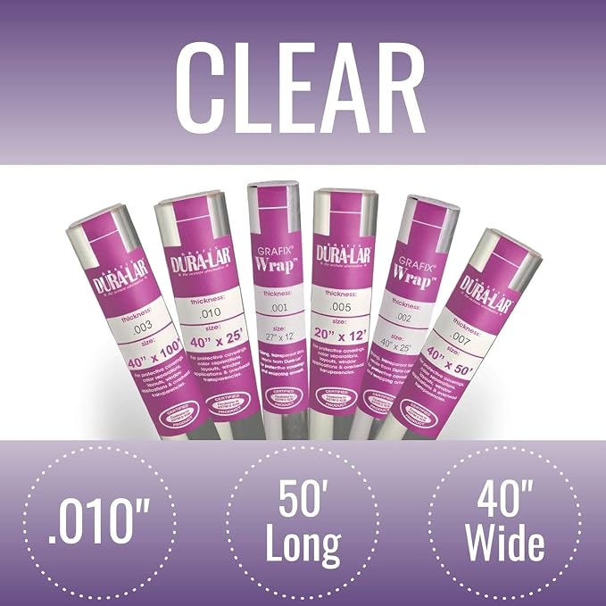Grafix Dura-Lar 0.010" Film, Ultra Clear, Glossy 40" x50', Mylar/Acetate