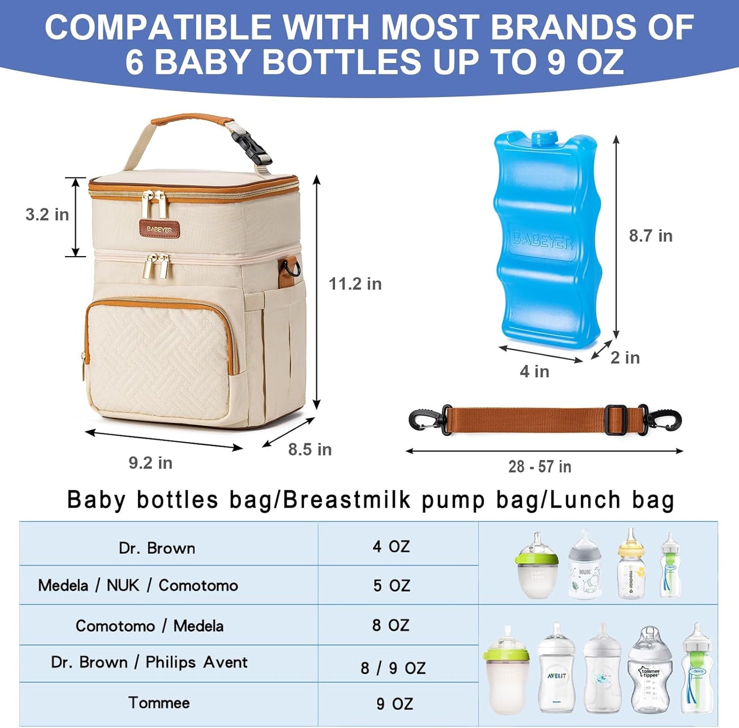 Breastmilk Cooler Bag with Ice Pack Fits 6 Baby Bottles Up to 9 Ounce