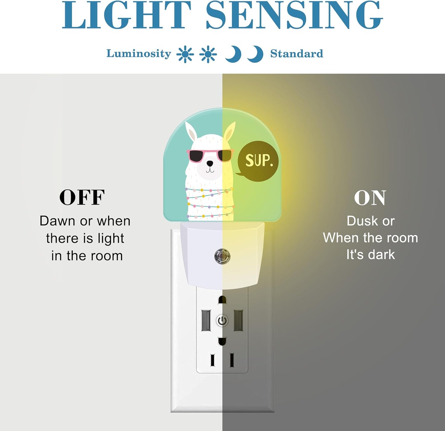 Night Light for Kids Girls Boys, Cute White Llama LED Night Light Plug into Wall with Dusk to Dawn Sensor for Room Decor, Hallway, Kitchen, Bathroom, Nursery, Stairs