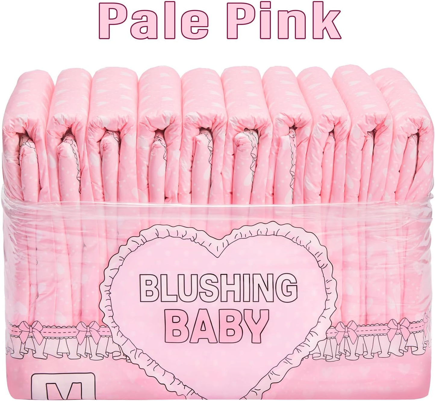 Littleforbig Printed Adult Brief Diapers 10 Pieces - Blushing Baby Pale Pink (Medium 28"-38")