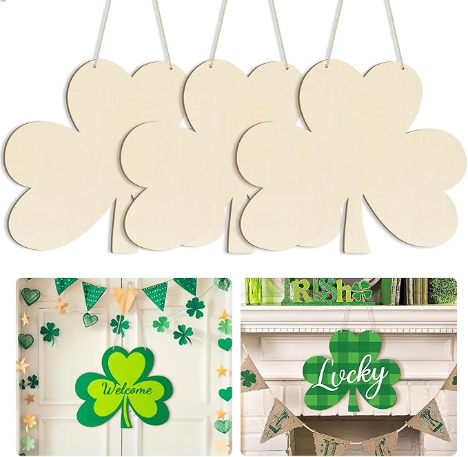 Large Size 12" Wooden Shamrock Ornaments to Paint, St. Patrick's Day Decoration