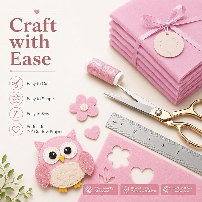 Baby Pink Large Felt Fabric 36" x 36", 1mm Stiff Felt Sheet, Nonwoven Fabric