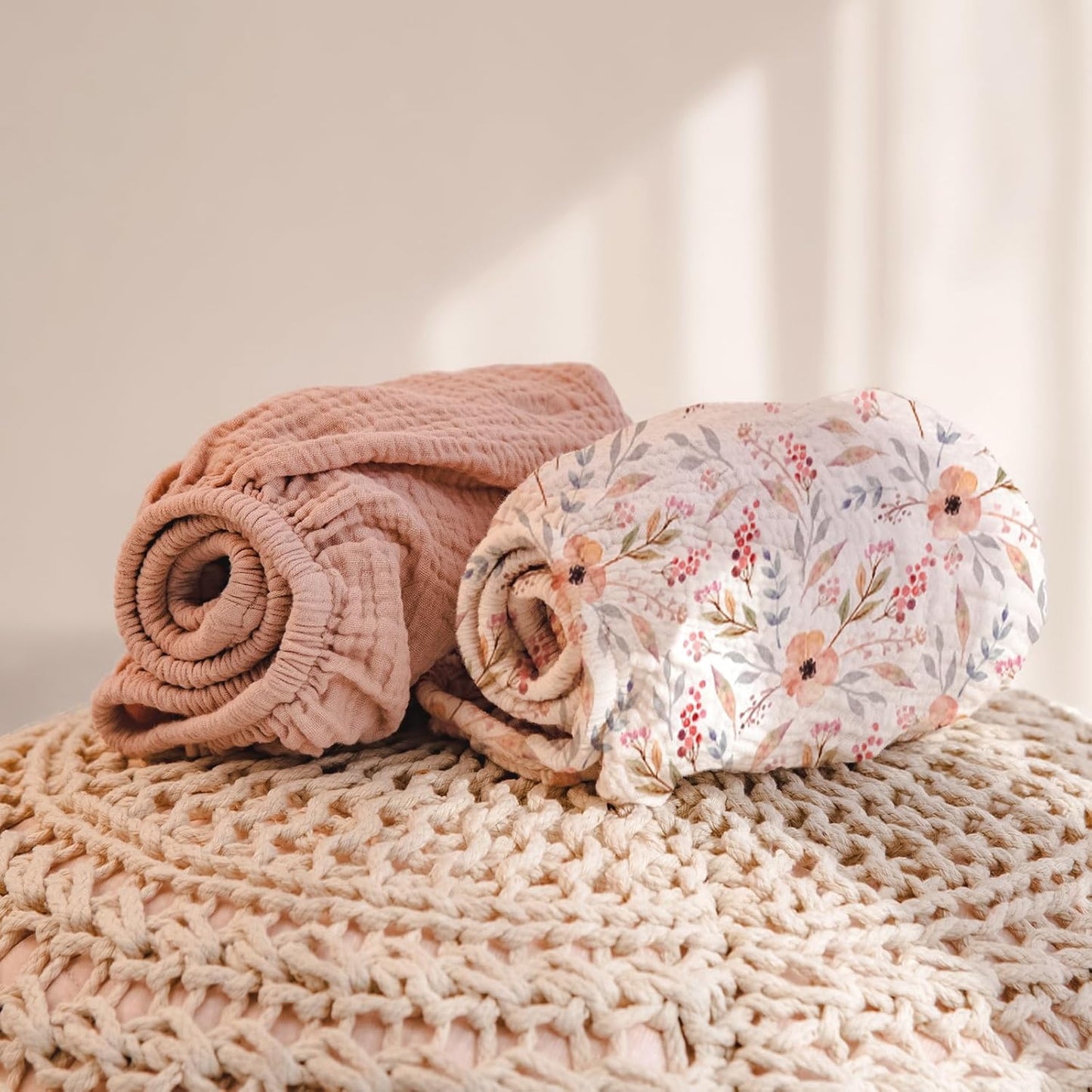 lulumoon Muslin Changing Pad Cover: 2-Pack Soft Breathable Cotton Boho Floral Print for Baby Girls - Nursery & Baby Shower