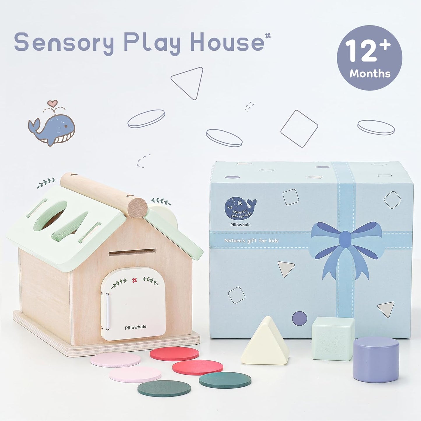 Wooden Toys for Babies 12 Months, Wooden Baby Drop Toys, 5 in 1 Object Permanence Box, Shape Sorting and Stacking Learning Toy, Sensory Play House for Toddlers Boys Girls 1 Years