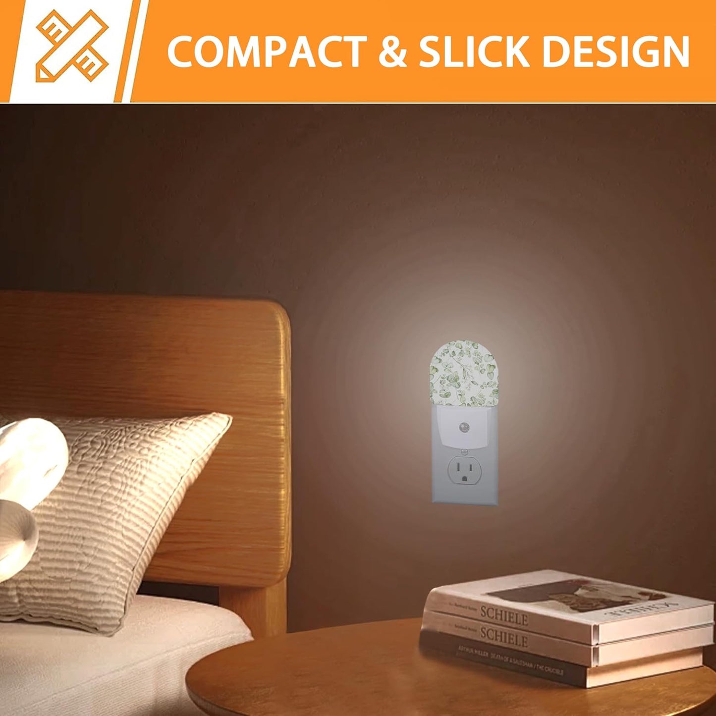 Green Eucalyptus Leaf Night Light,Night Lights Plug into Wall with Dusk to Dawn Sensor,Lamp for Bedroom Bathroom Hallway Nightlight for Women Girls
