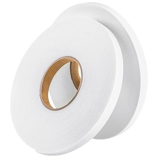 Tatuo 2 Rolls Double Sided Foam Tape 0.6 Inch by 50 Feet White PE Foam Tape