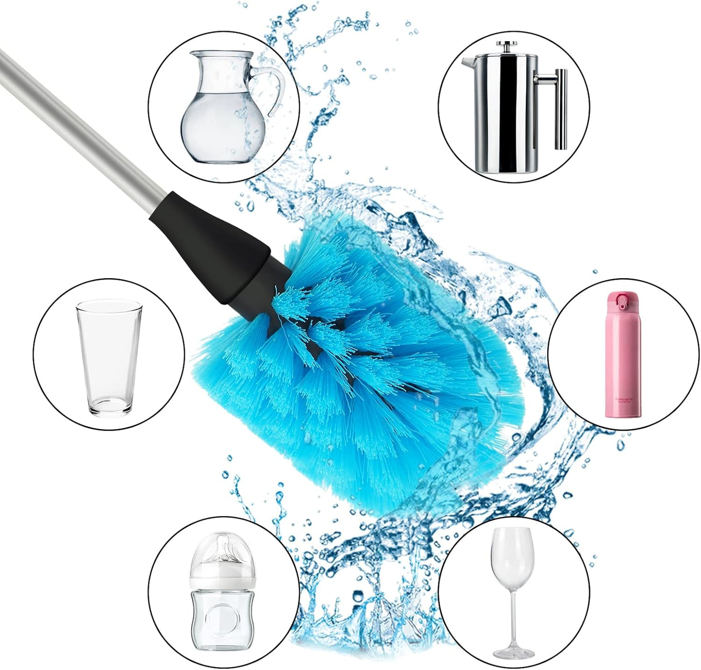 Bottle Brush, Bendable Long Handle Cleaner Brushes for Cleaning Neck Bottles, Baby Bottles, Water Bottles, Tumblers, Flask, Bird Feeder, Vase and Home Kitchen Sink Cleaning Brush (Blue and Black)