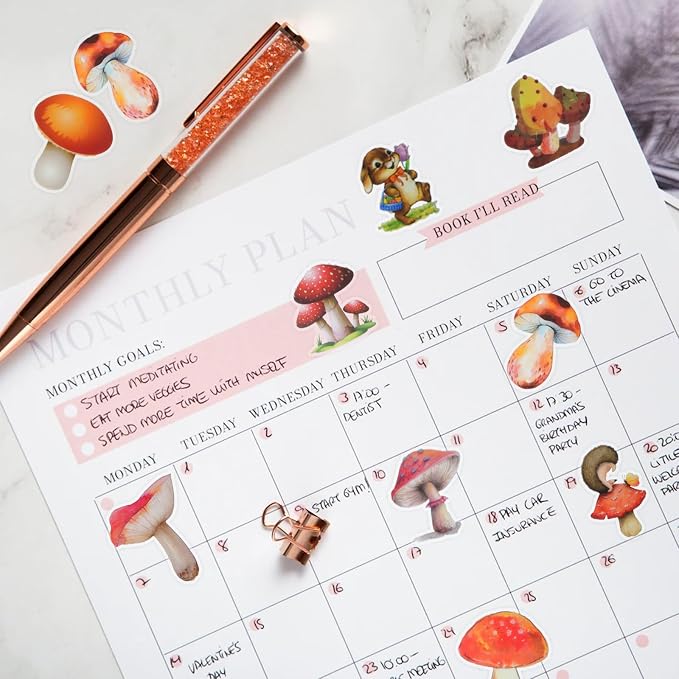 Imeepa 60Pcs Mushroom Stickers Transparent Scrapbooking Stickers | Waterproof