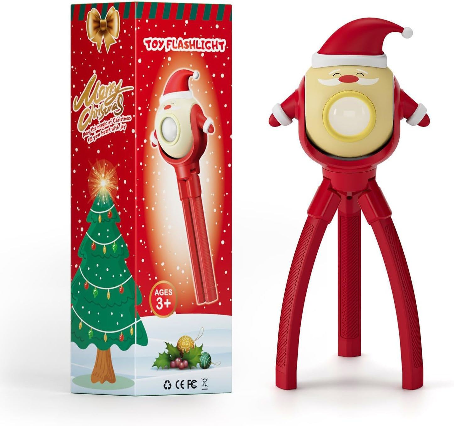 TOLYS Santa Claus Kids Flashlight – Rechargeable LED Torch with 8 Songs, USB-C, Fun Flashlight for Boys & Girls, Perfect for Parties, Camping & Outdoor Adventures