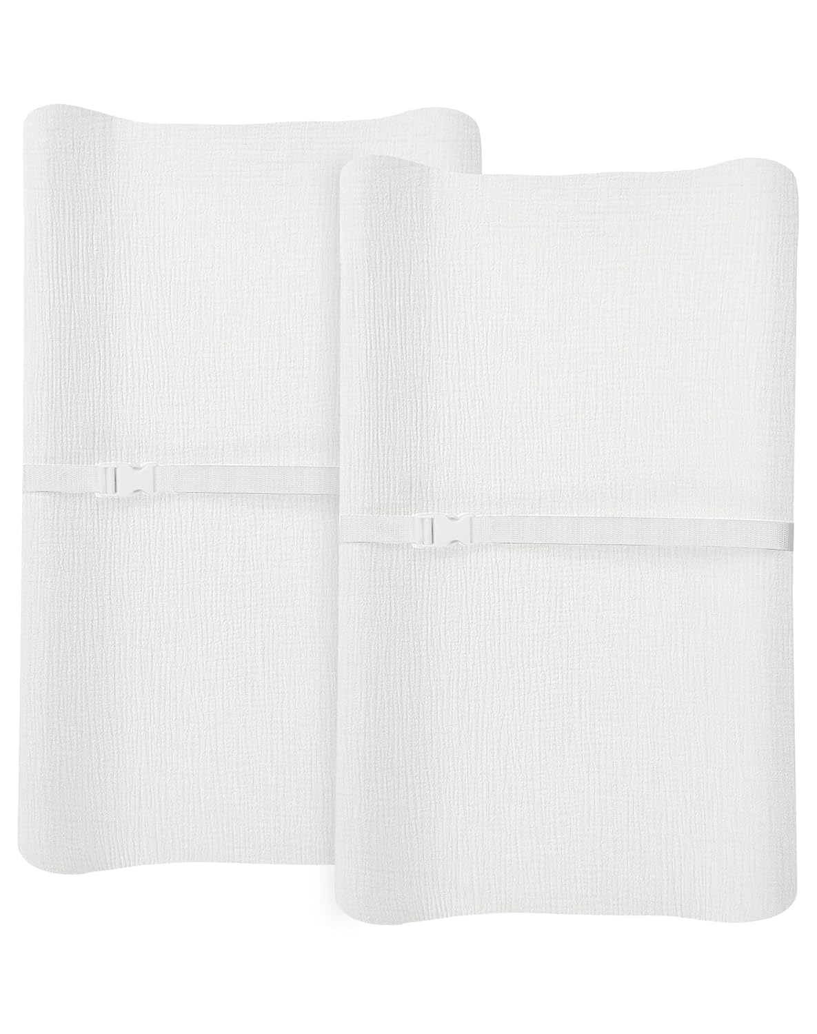 Changing Pad Cover for Baby Girls Boys, Muslin Changing Table Pad Covers with Boho Style, Neutral Color Soft and Breathable (White & White)