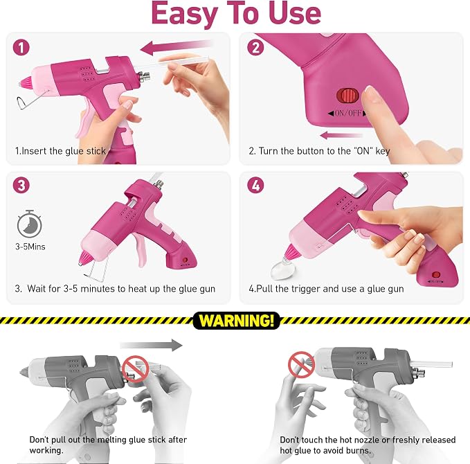 20W Cordless Hot Glue Gun with 30 Sticks Set, Rechargeable Pink Mini Glue Gun