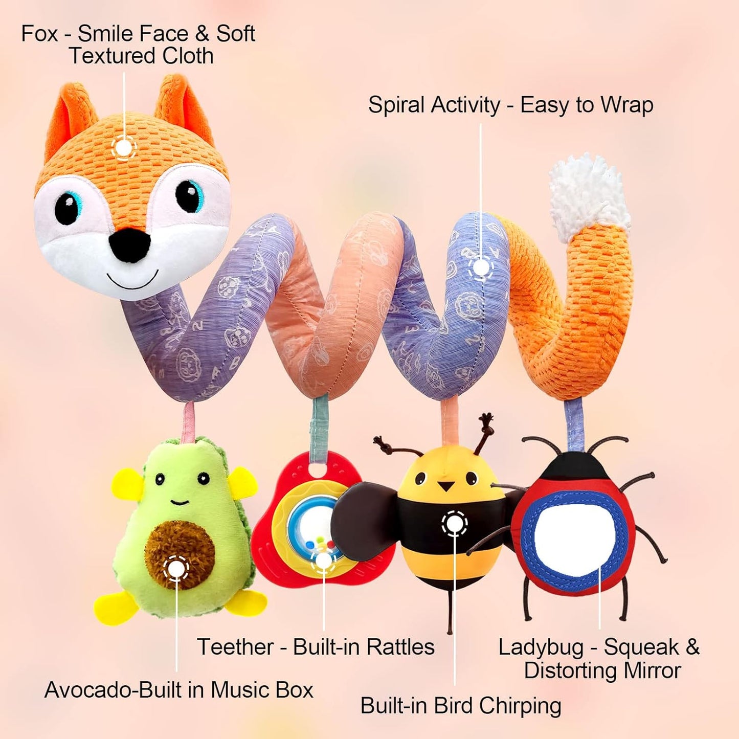Car Seat Toys Newborn Toys, Stroller Toy Baby Toys 0-6 Months Carseat Toy for Infants 0-6 Months for Carseat Stroller Crib with Music Rattles Teether, Baby Toy for 0 3 6 9 12 Boys Girls