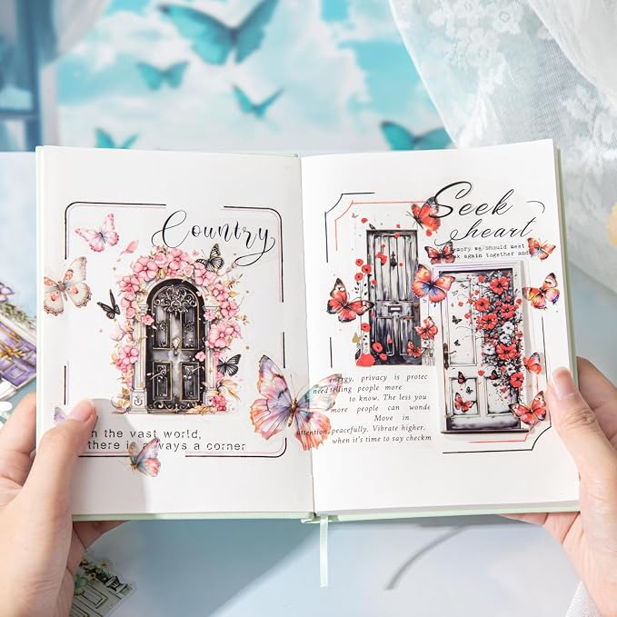 60PCS Butterfly Window PET Stickers – Romantic Vintage Style Journal Supplies