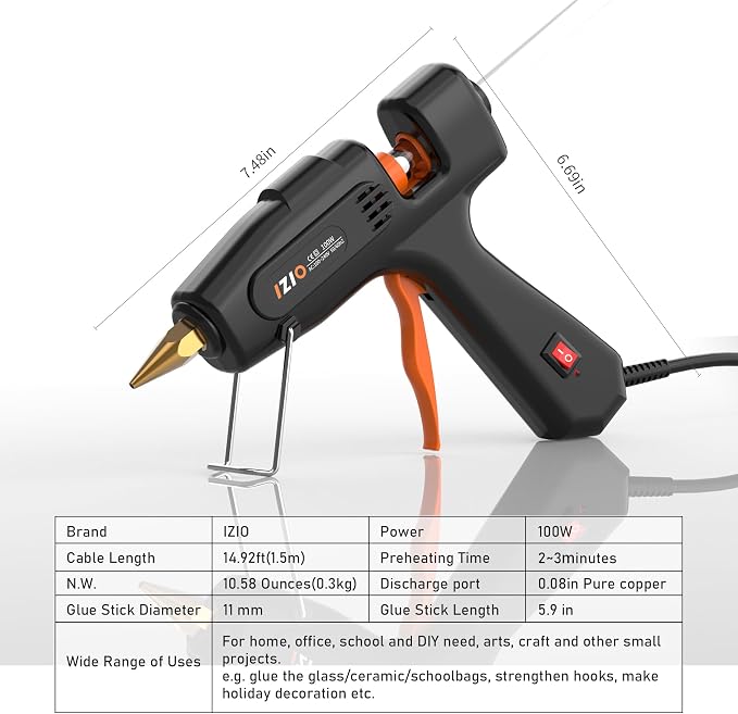 IZIO Hot Glue Gun with 21 Glue Sticks7/16") &Storage Pouch - 100W Fast Heating