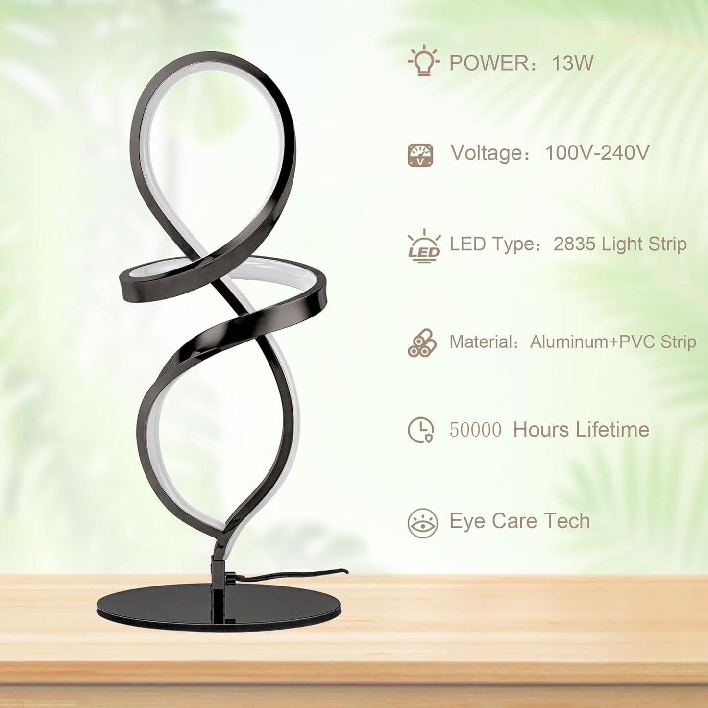 Mayful Modern Lamp with LED Spiral Design, Bedside Lamp with Stepless Dimming Switch, Contemporary Nightstand & Black Table Lamp for Bedroom, Living Room, Home Office, 12W 3200K Warm White,2 Pack