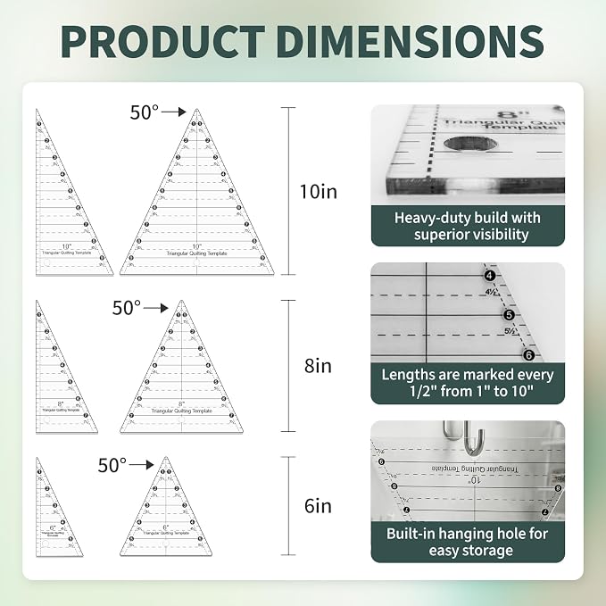 6 Pcs Tall Triangle Acrylic Quilting Templates Set