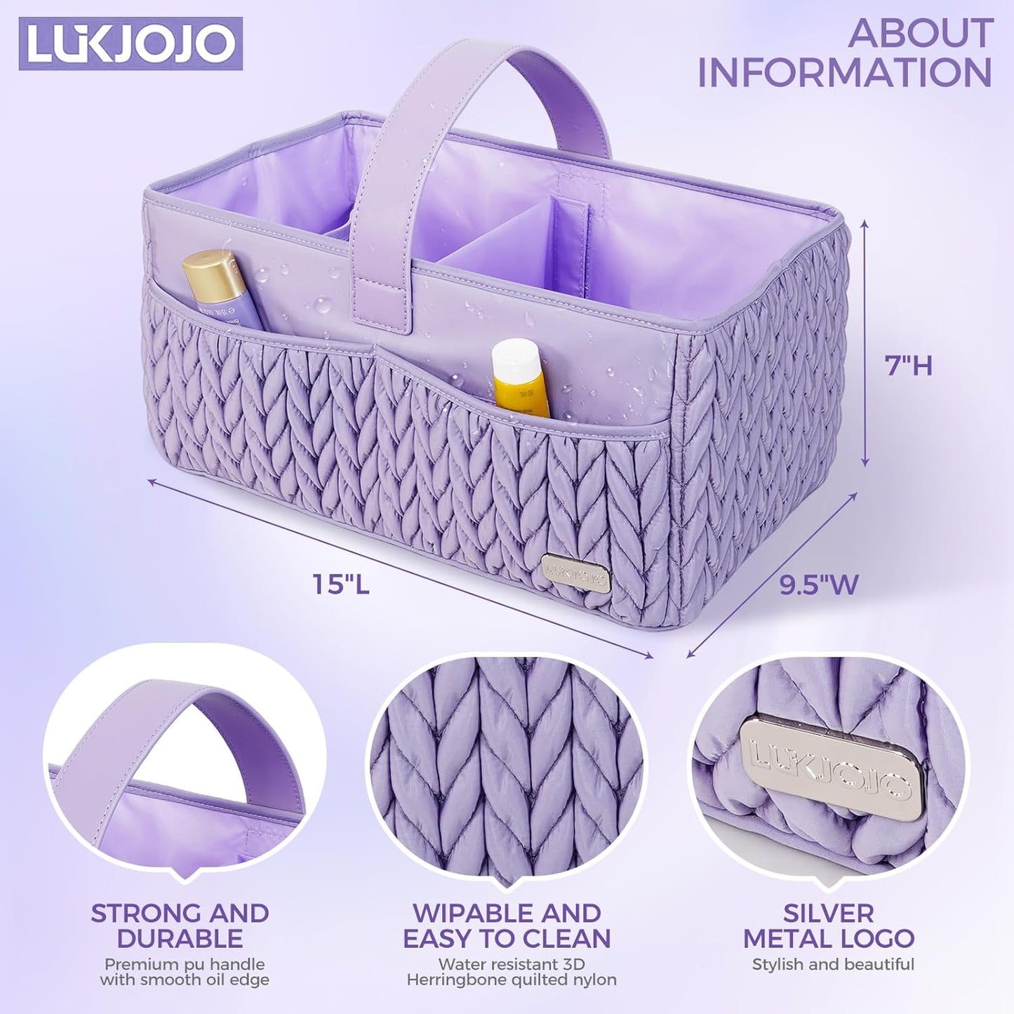 Luxurious Baby Diaper Caddy, Nursery Storage Basket for Newborn Boy and Girl, Travel Baby Basket for Diapers Baby Wipes, Organizer Tote Bag Storage Bin, Baby Shower Gifts (purple)