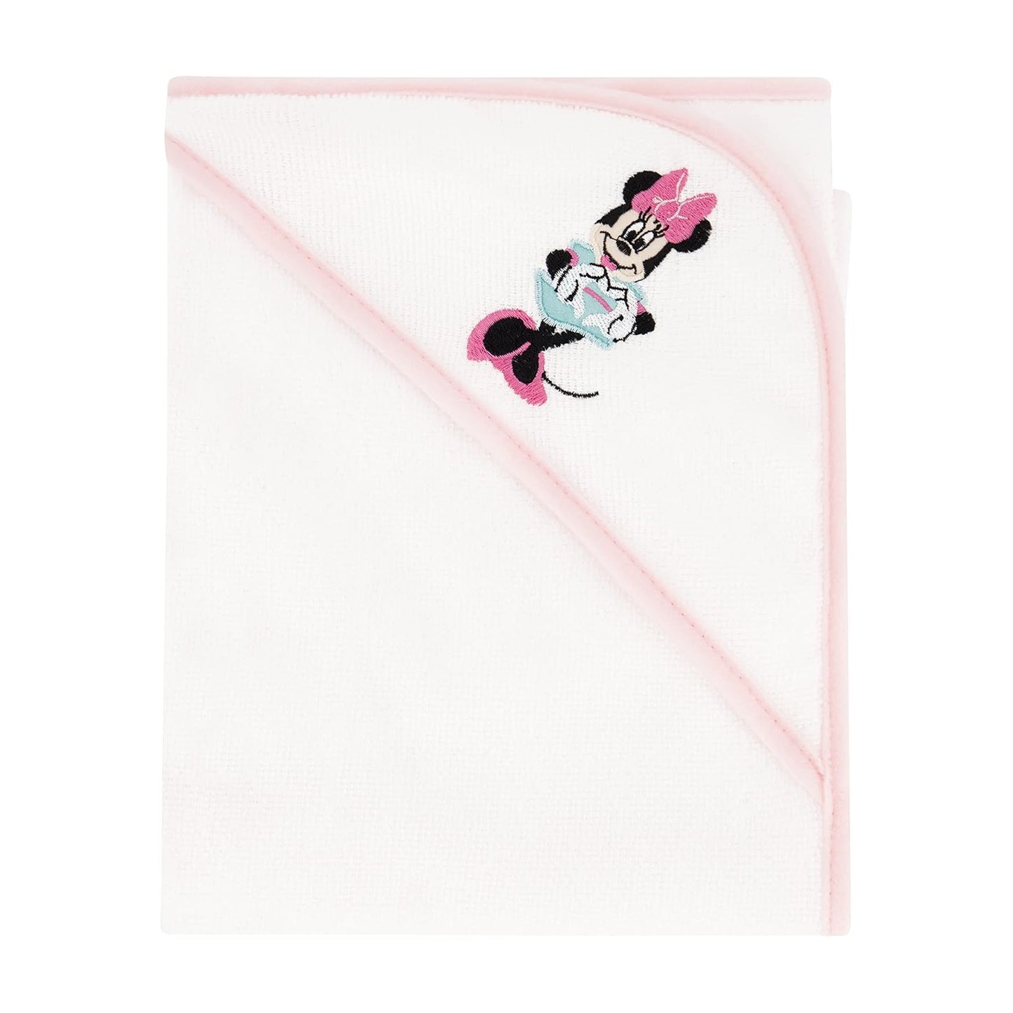Disney Cudlie Baby Girl Minnie Mouse 2 Pack Rolled/Carded Hooded Towels in Tiny Stripe Print
