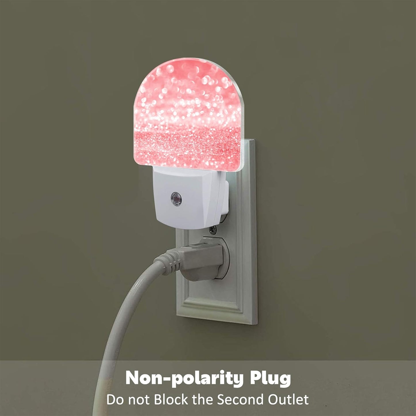 Pink Gold Glitter Night Light, Rose Pink Sparkle Shine Dusk to Dawn Night Light Plug in,0.5w Energy Saving Sleep Friendly NightLight for Kids Boys Girls Home Decor