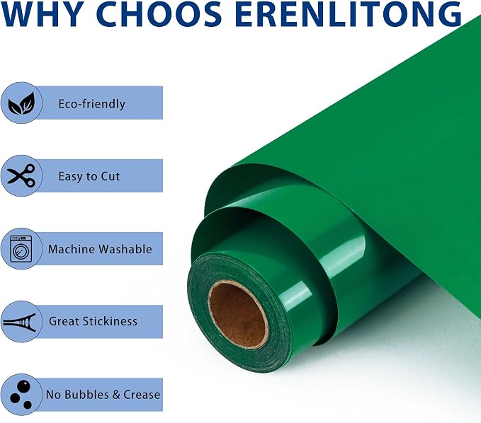 RENLITONG Green Iron on Vinyl 12Inch by 50ft Roll Heat Transfer Vinyl