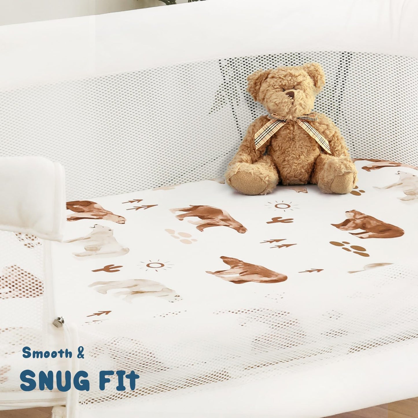 GRSSDER Stretchy Ultra Soft Bassinet Sheet 3 Pack, Universal Fit for Bassinets Baby Cradle Moses Basket Oval Rectangle Mattress or Changing Table Pad Safe and Snug, Stylish Print of Sunny Bear