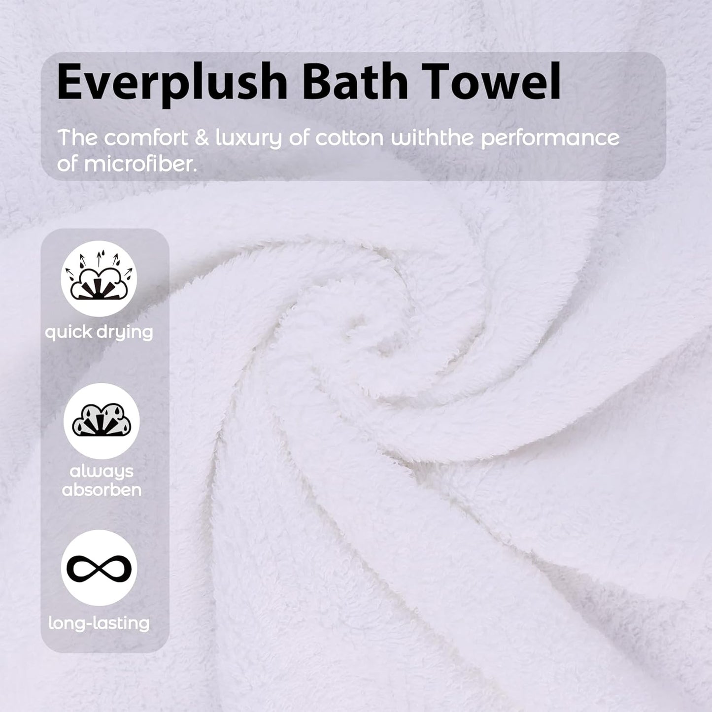Everplush Youth Style 1-Piece Bath Towel - Cotton Combined with Microfiber, Strong Absorption, Soft, Fluffy, Skin-Close Cotton, Durable, Home & Travel