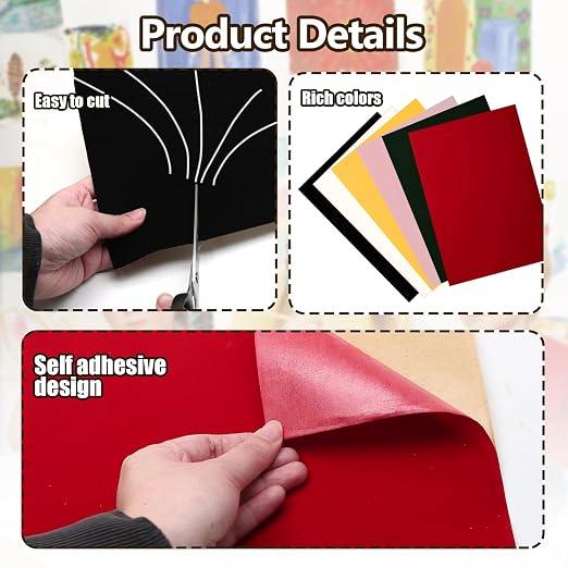 Biaungdo Self Adhesive Felt Sheets, 6 Colors, 8 x 12 Inch | A4 Size, Felts