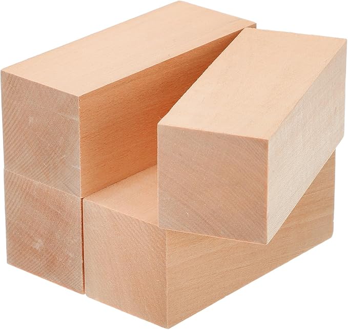 MECCANIXITY 4Pcs Basswood Carving Block, 1.6"x1.6"x4" Square Wooden Dowels