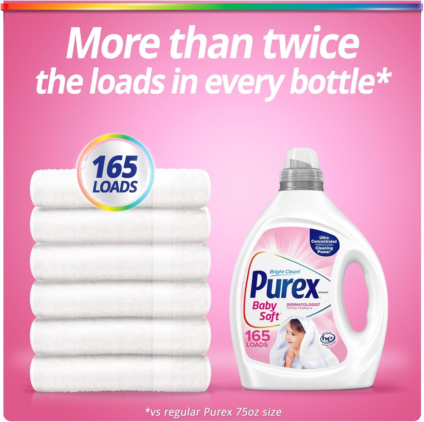 Purex Baby Laundry Detergent Liquid, Ultra Concentrated, 82.5 fl oz, 165 Loads, Hypoallergenic, Dye Free, Gentle on Skin