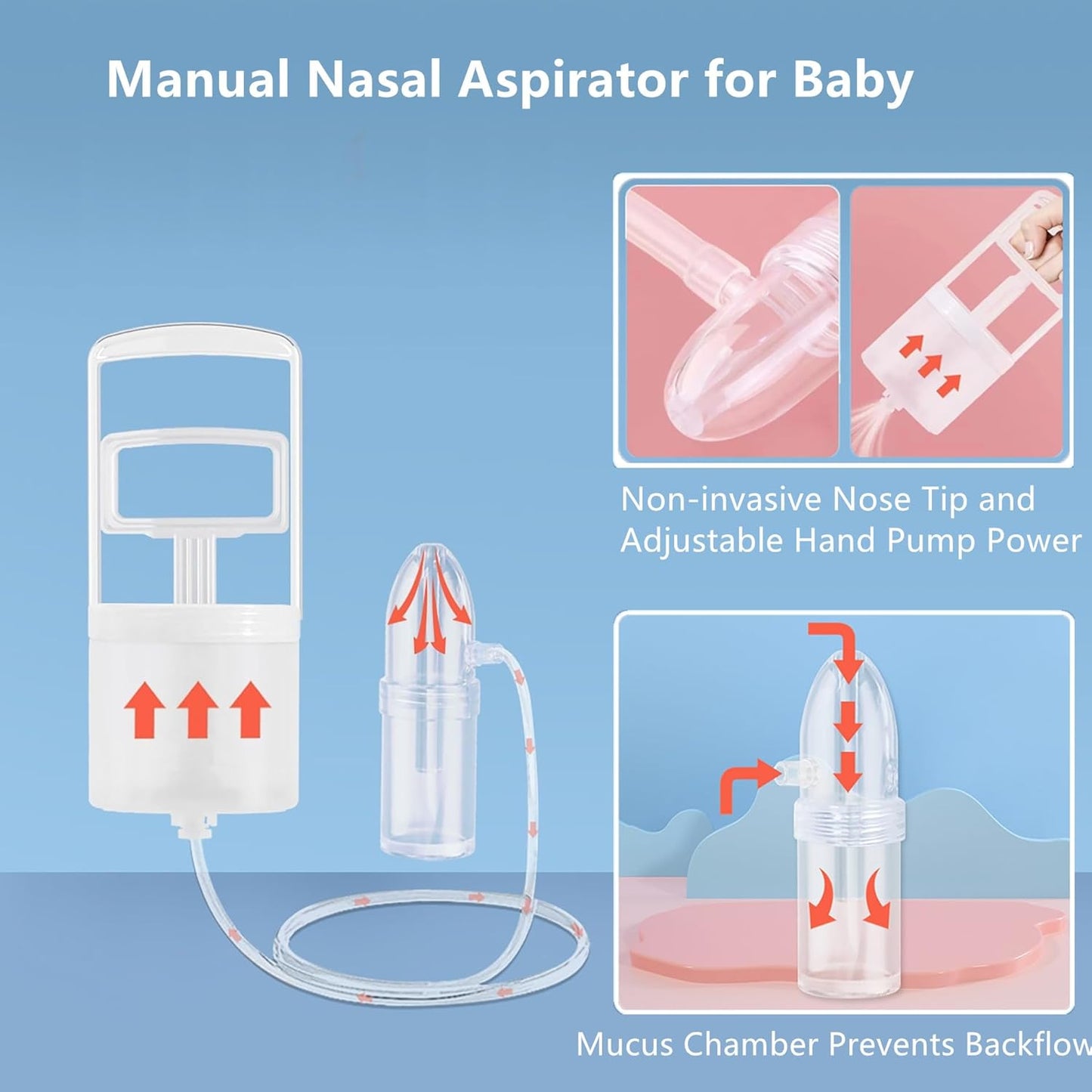 Nasal Aspirator for Baby, Baby Snot Sucker, Nose Sucker with Upgraded Hand Pump and Non-Invasive Tip to Clear Clogged Passages and Boogers (Clear, Standard)