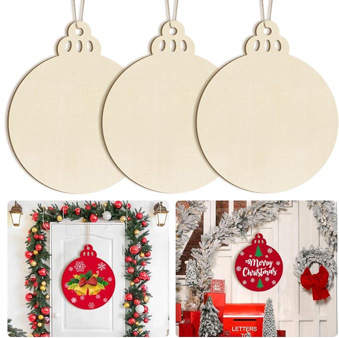 Large Size 12" Wooden Ball Ornaments to Paint, Wooden DIY Bell Blank Unfinished