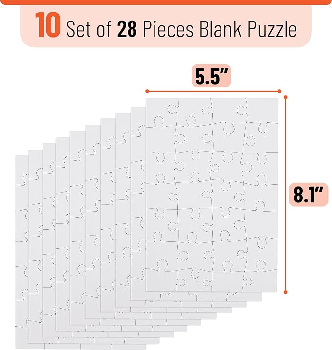 Mr. Pen- Blank Puzzle, 10 Pack, 28 Pieces/Pack, 5.5" x 8.1" | Blank Puzzles to
