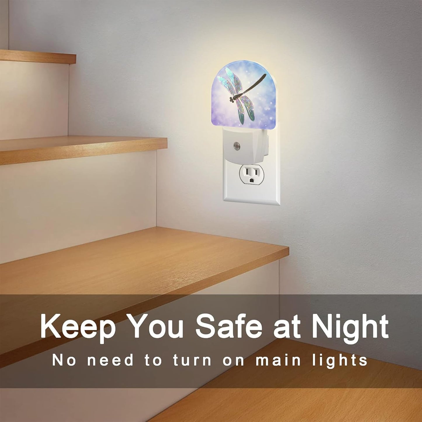 Fantasy Purple Dragonfly Night Light for Kids,Beautiful Glitter Dragonfly Night Light Plug in with Dusk to Dawn Sensor,0.5w Energy Saving Nightlight for Hallway Stairway Kitchen Bedroom