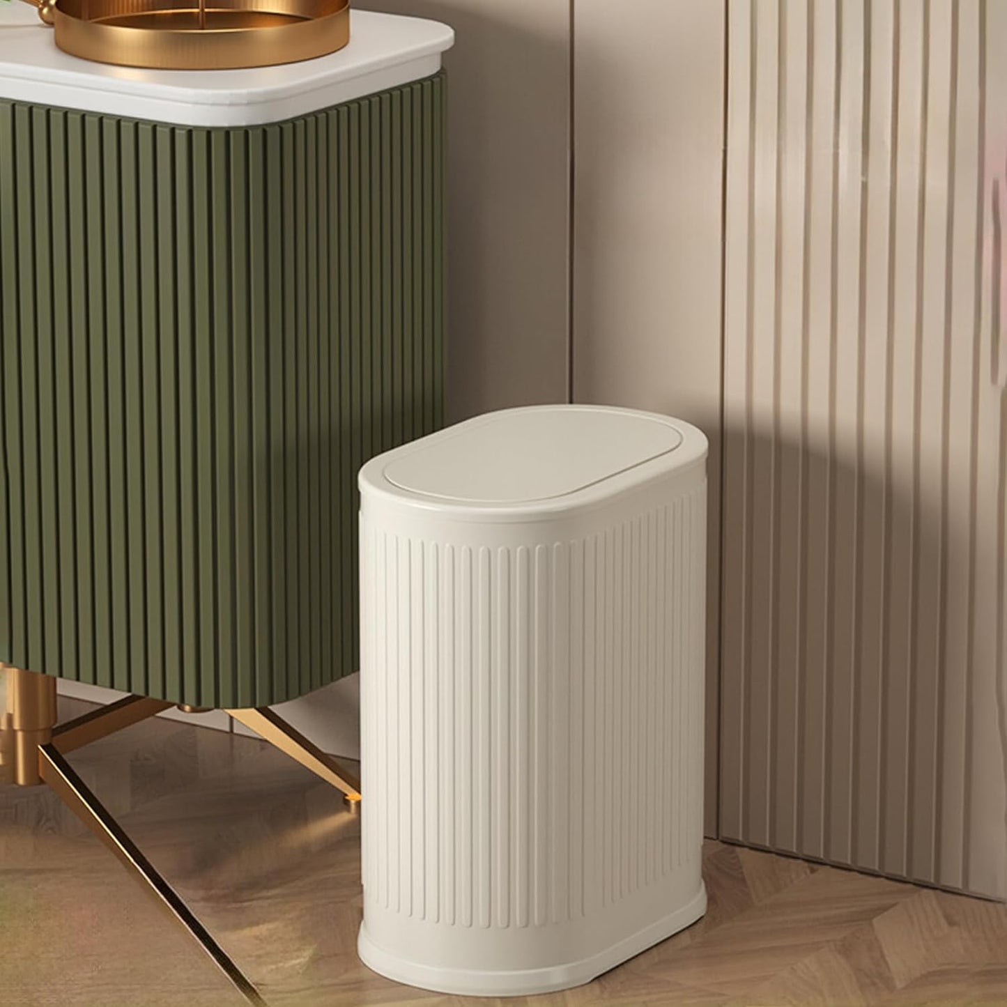1.6 Gallon Trash Can with Lid, Small Bathroom Trash Can Wastebasket, Slim Garbage Can with Inner Bucket, Press Top Lid Garbage Container Bin for Kitchen, Home, Office, Bedroom, Living Room