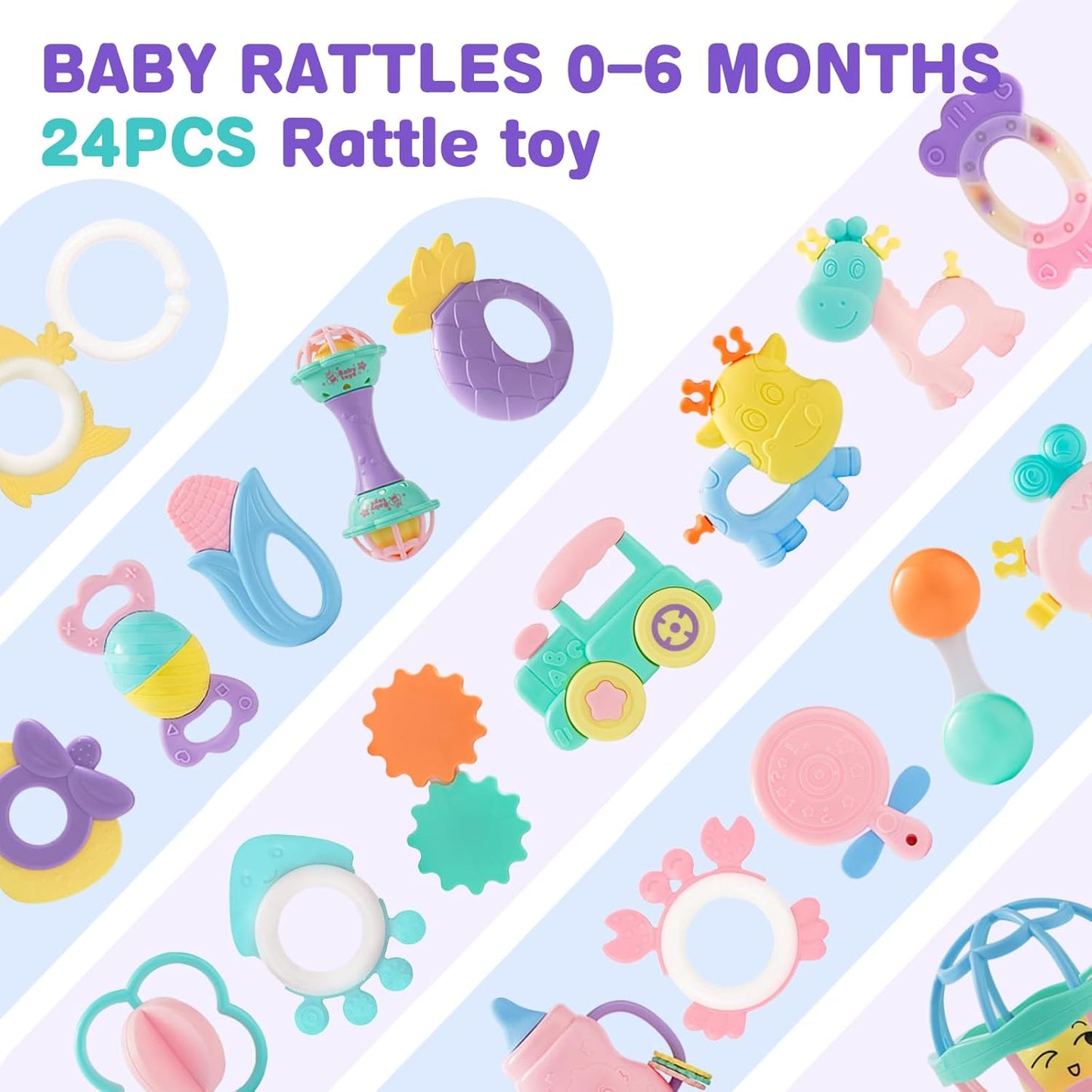 Baby Rattles 0-6 Months,Infant Sensory Teething Toys Set for 3-6 Months with Wrist Socks,Learning Developmental Toys,Perfect Baby Gift for 6-12 Months Newborn Boys Girls (Purple Rattle Set)
