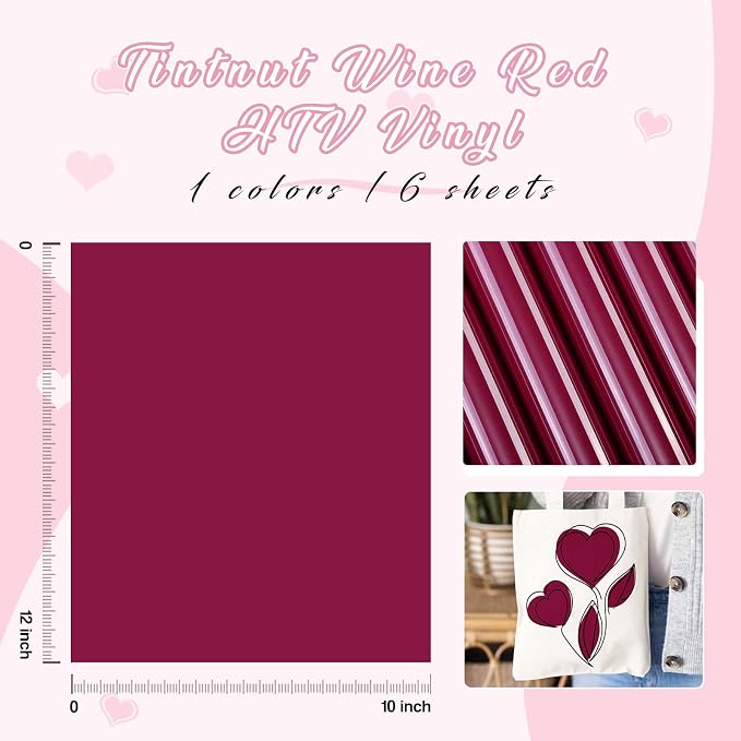 Tintnut Bungundy Color Heat Transfer Vinyl, easy cut & weed, stretch washable