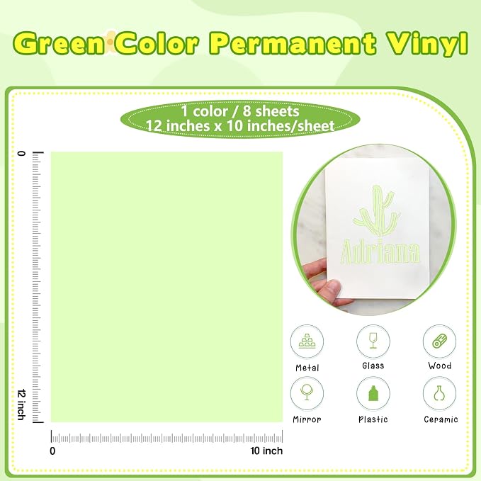Tintnut Pastel Green Permanent Vinyl Self Adhesive Vinyl 8 Pcs 12''x10'' |