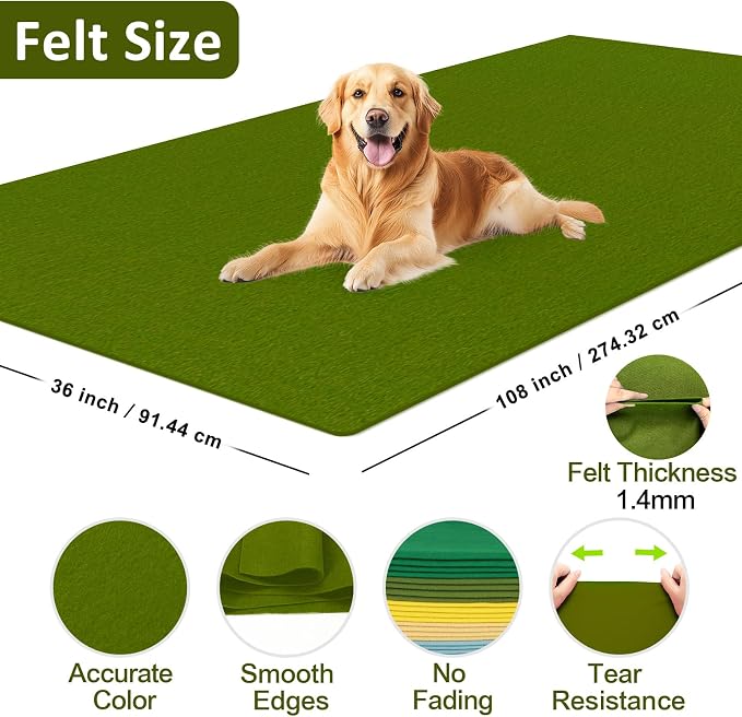 XSEINO Campsite Green Large Felt Fabric 108" X 36 ", 1.4 mm Thick Soft Felt