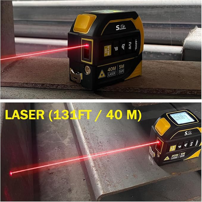 4-in-1 Laser Tape Measure with Laser Level Crosshairs |130ft/40m Laser