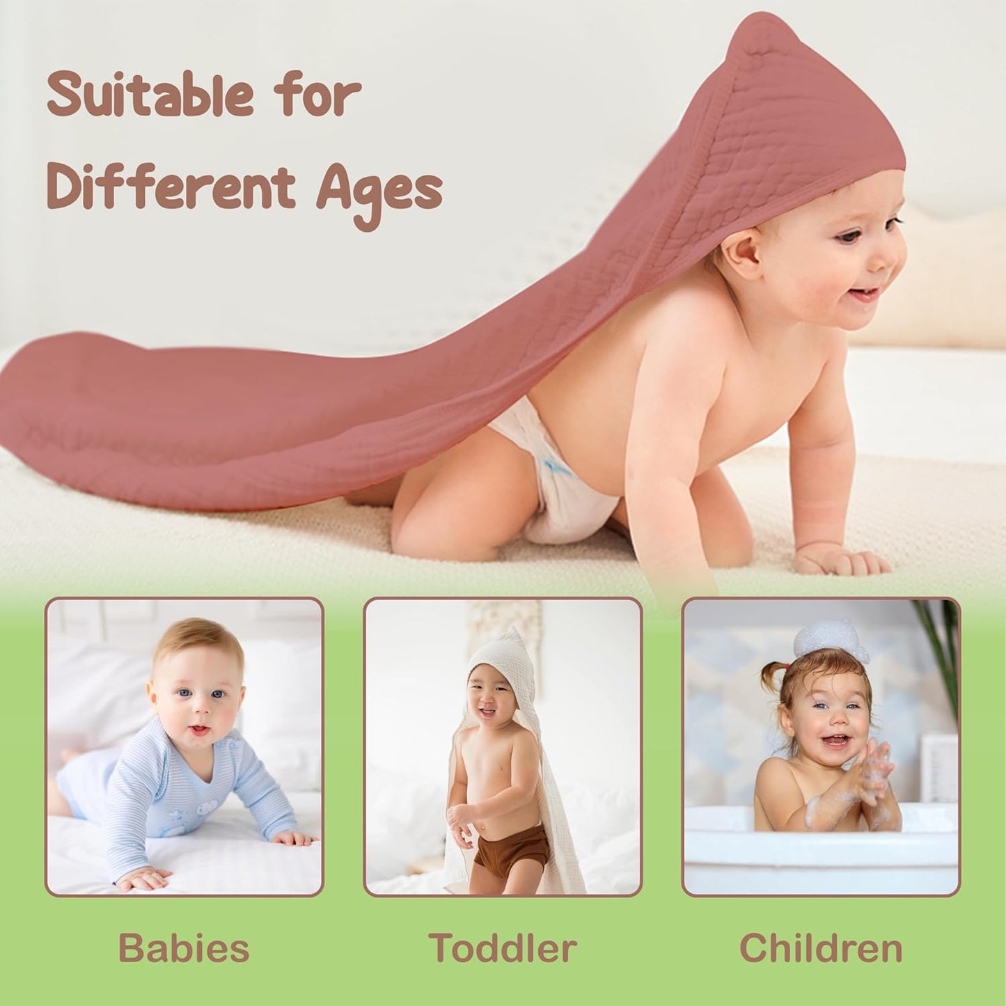 Organic Cotton Muslin Baby Hooded Towels - 32x32 Inch, 2 Pack Newborn Bath Towels for Boys & Girls, Soft & Absorbent Bath Set (Pink/Floral)