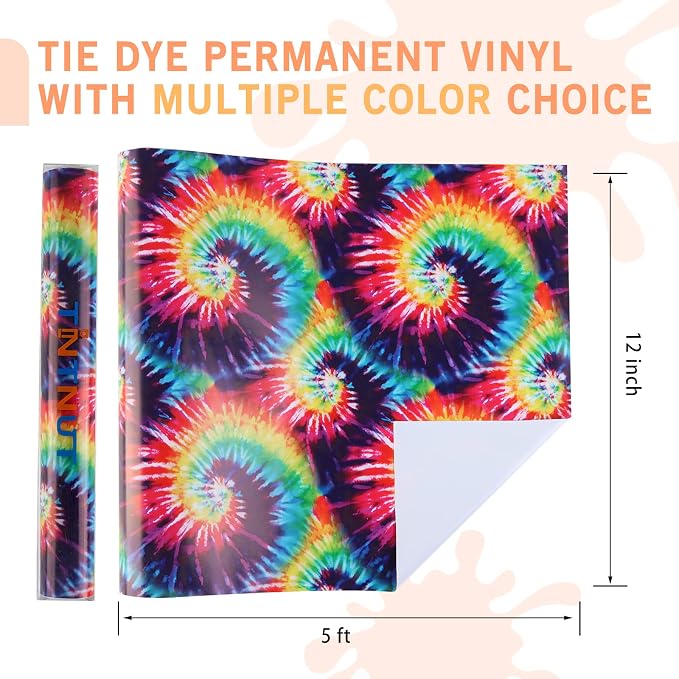 Tintnut Tie Dye Permanent Vinyl Roll 12in x 5ft Gradient Adhesive Vinyl |