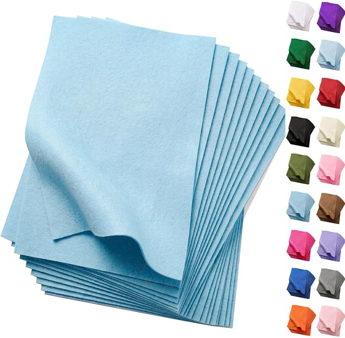 Soft Blue Felt Fabric Sheets for Crafts, 8 x 12 Inch Felt Squares, Patchwork