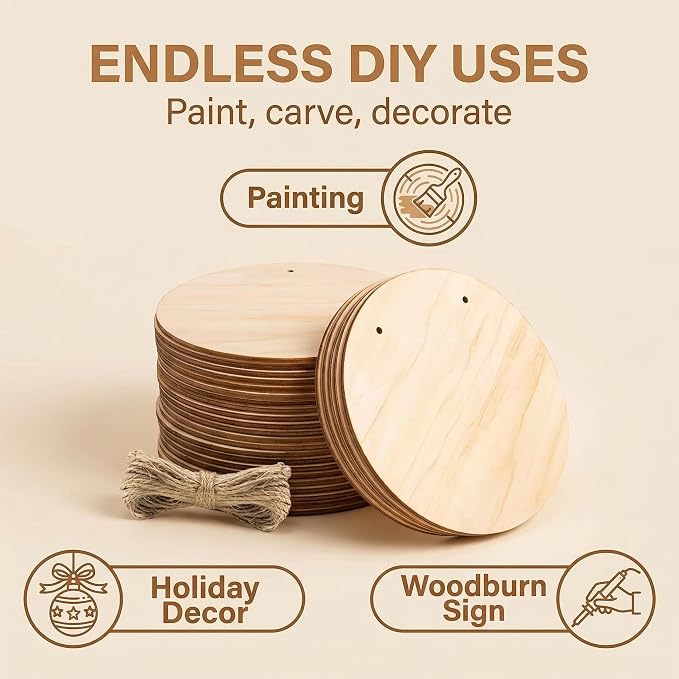 10 Pack Blank Unfinished Round Wood DIY Crafts Signs 2mm Basswood Sheets