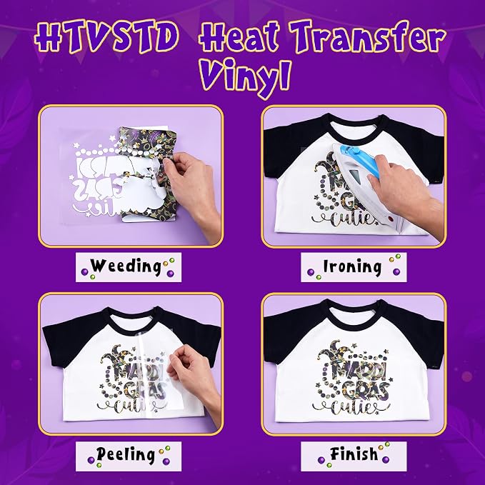 HTVSTD Mardi Gras Heat Transfer Vinyl 10Sheet 12×10in Iron on Vinyl |