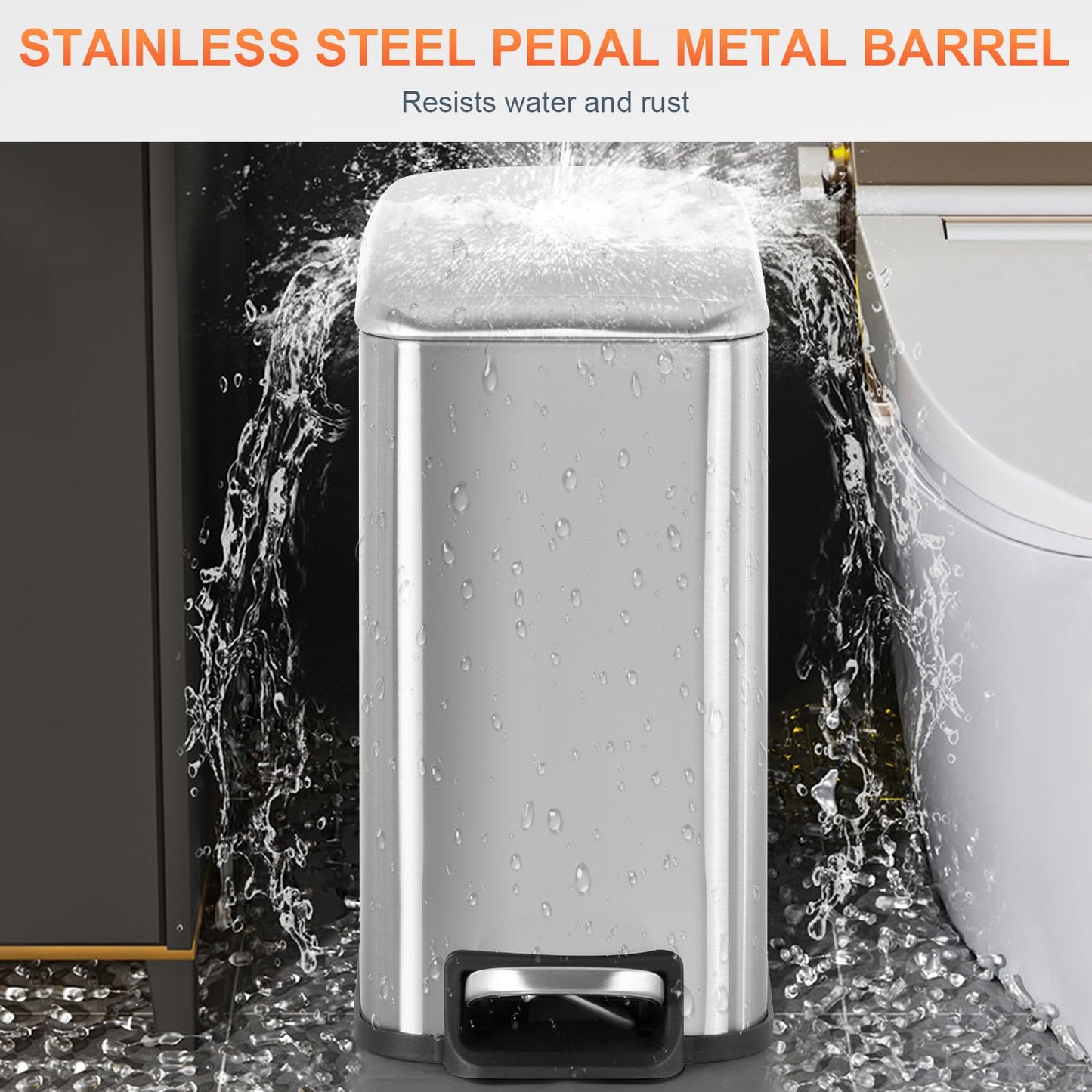 PayLessHere 1.3 Gallon Trash Can Kitchen Trash Can Stainless Steel Garbage Can with Removable Plastic Inner Bucket Lid Foot Pedal for Home Kitchen Bedroom Bathroom (2, Stainless Steel)