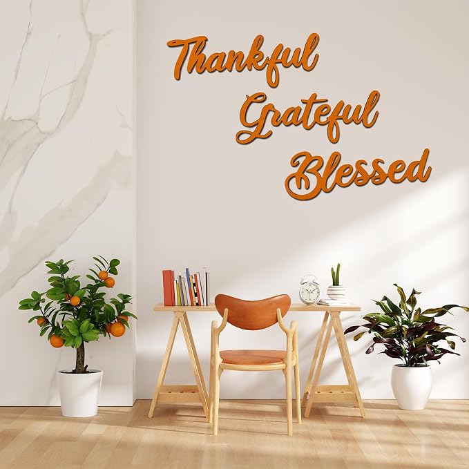 3 Pcs Unfinished Wood Thanksgiving Cutout Thankful Grateful Blessed Word