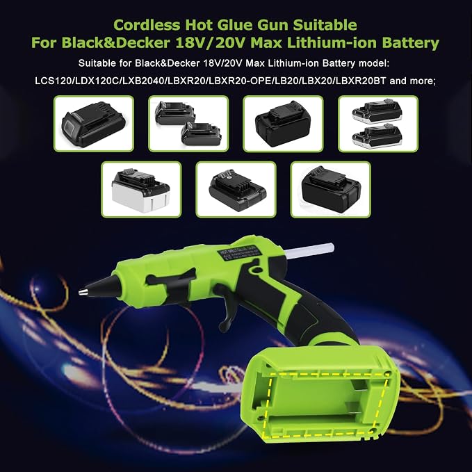 Cordless Hot Glue Gun for Black+Decker, Suitable for Black+Decker 20V MAX