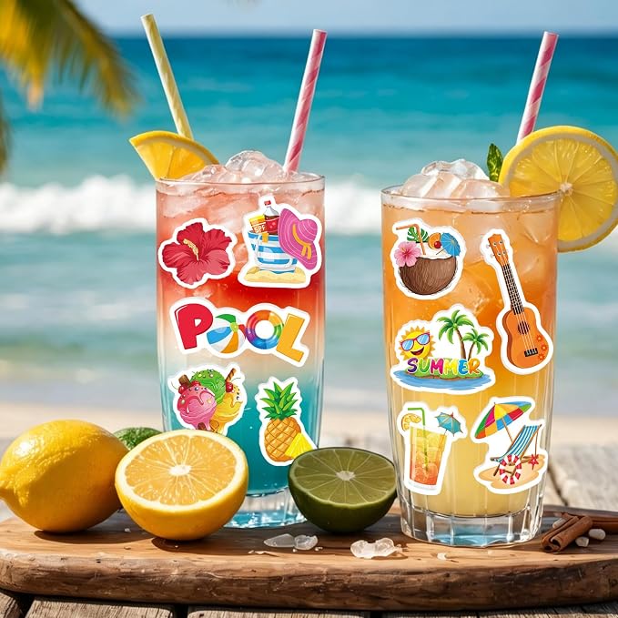 300Pcs Summer Foam Stickers, Colorful Self-Adhesive Summer Pool Beach Stickers