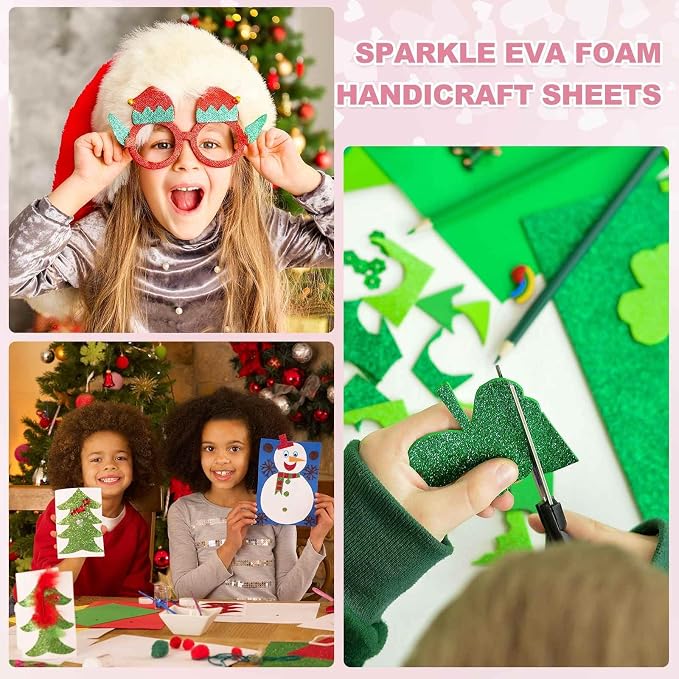 MECCANIXITY 5 Sheets Pink Shiny Foam Sheets, 8 Inch x 12 Inch Sparkle EVA Foam